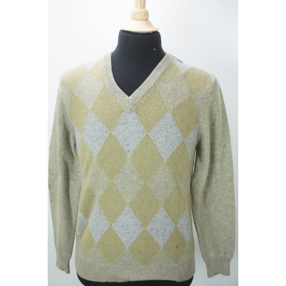 Isaia Napoli Cashwool Pastel Argyle Green Woven Cashmere Sweater M NEW TAGS